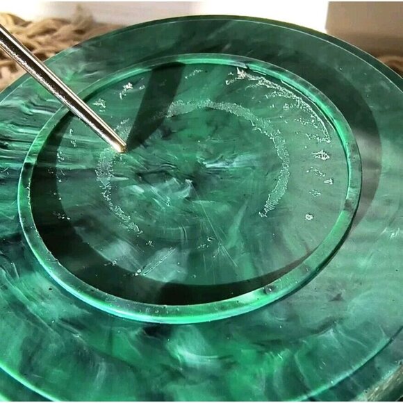 Vintage Avon Regence Milk Glass Jar, Green Glass Outside Marble Plastic Lid, EUC - Picture 8 of 8